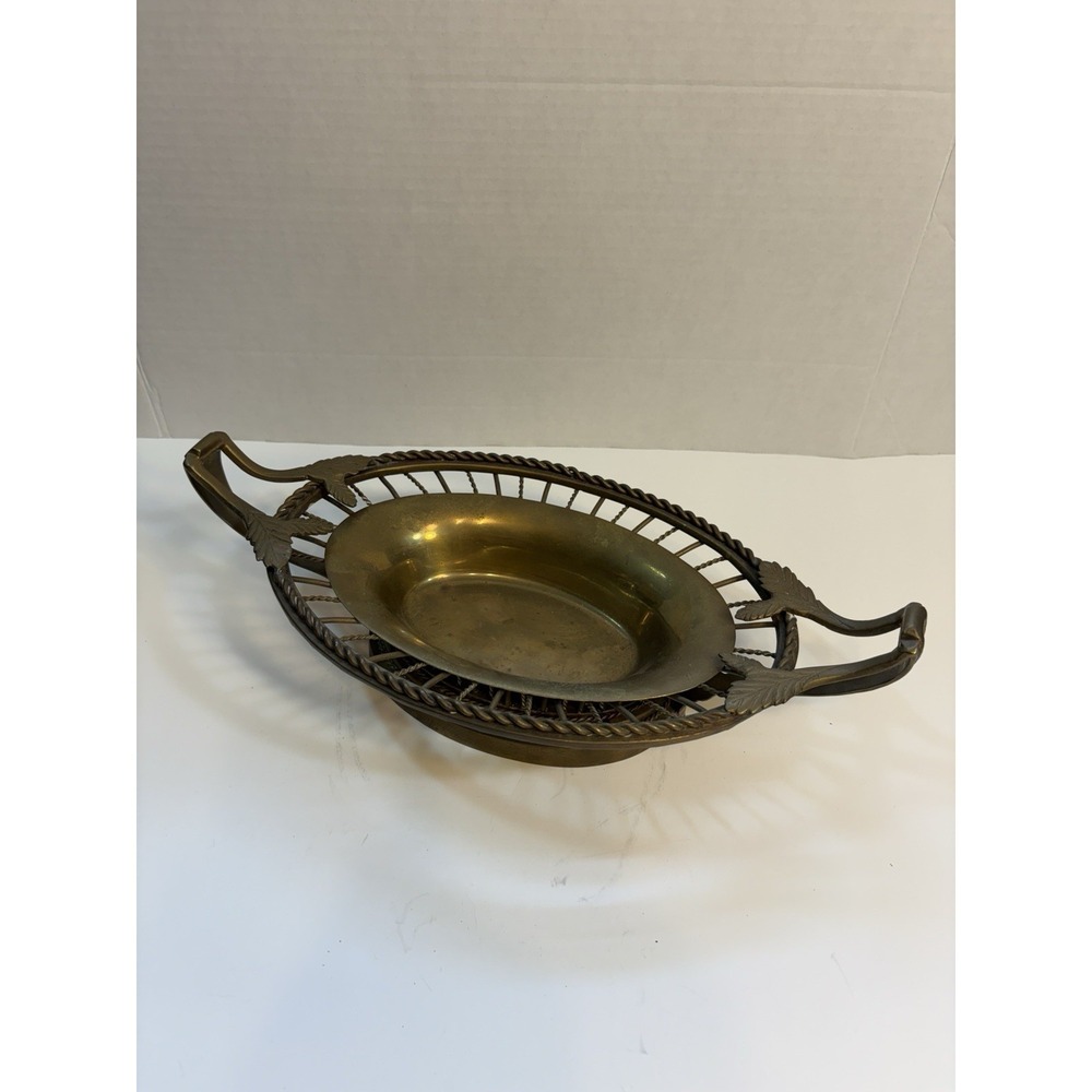 Vintage Nora‎ Fenton Designs Brass Artisan Handcrafted Centerpiece Bowl Basket